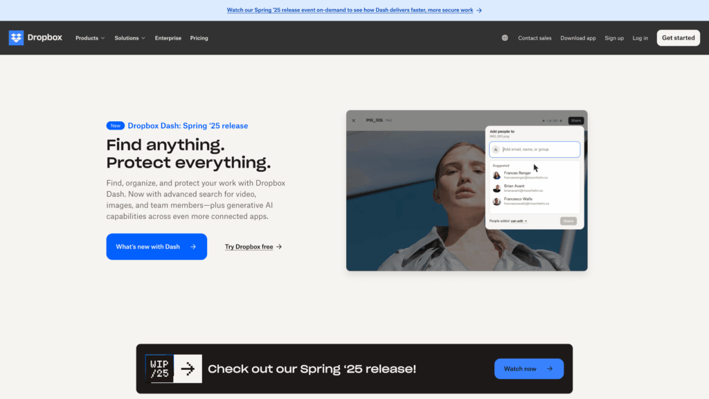 a screenshot of the Dropbox homepage