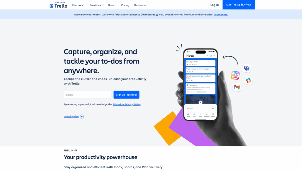 a screenshot of the Trello homepage
