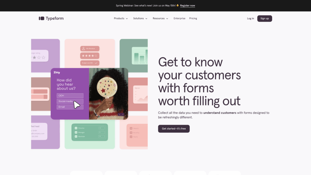 a screenshot of the typeform homepage