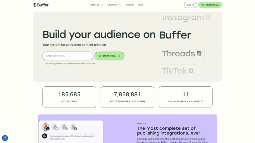 a screenshot of the Buffer homepage