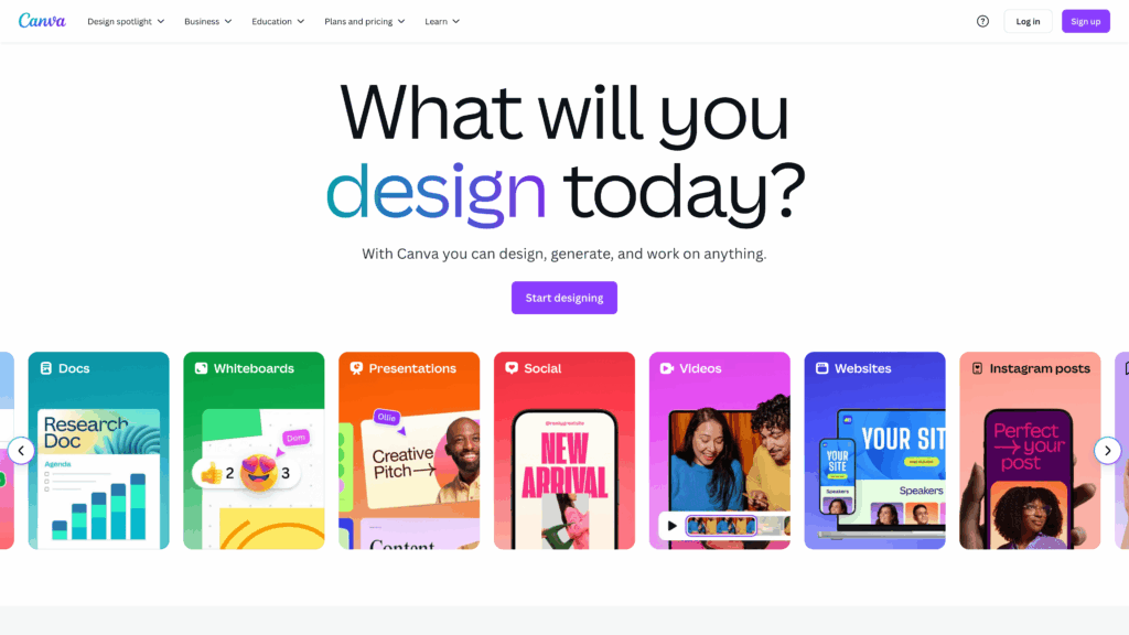 A screenshot of Canva homepage