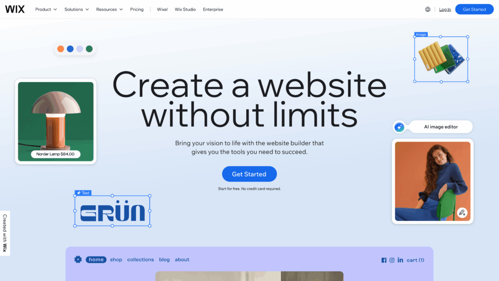 a screenshot of the wix homepage